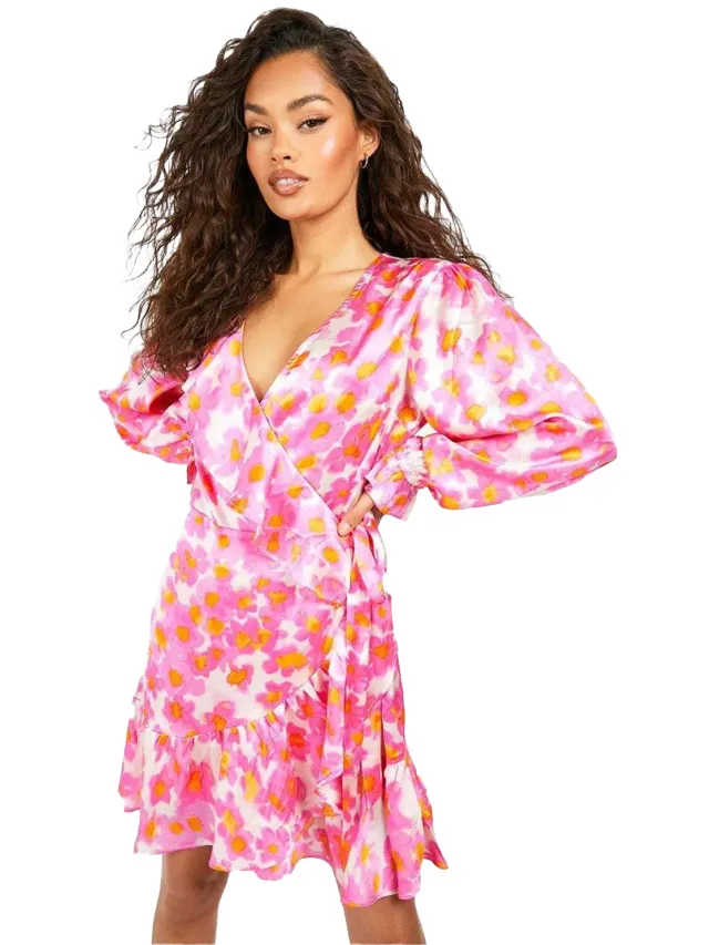 Influence Satijnen skaterjurk met bloemenprint voor dames (Roze)
