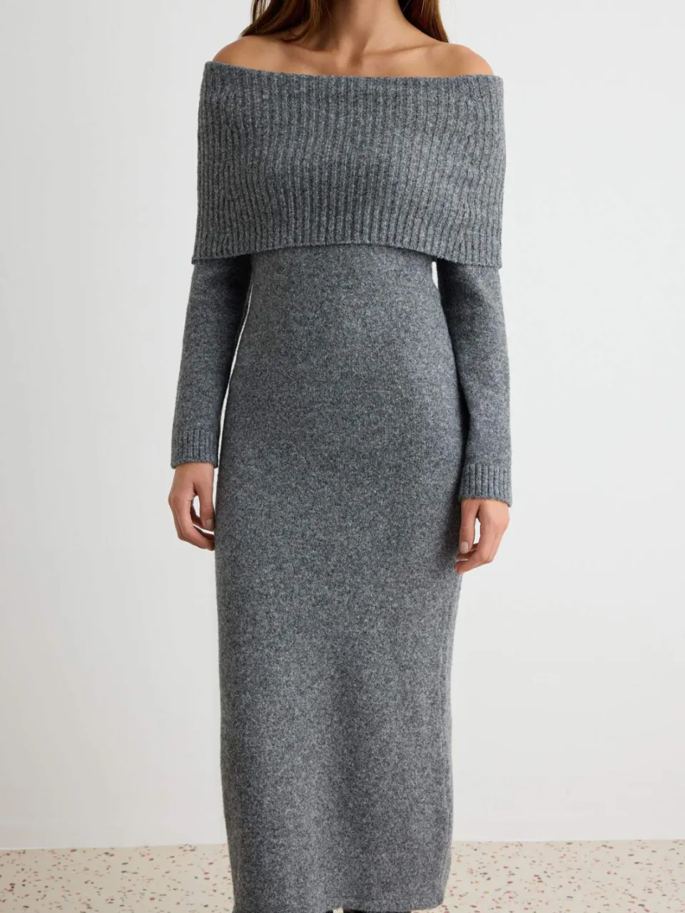 Trendyol TRENDYOLMİLLA Dames Grijs Effen Maxi Lang Recht Jurken