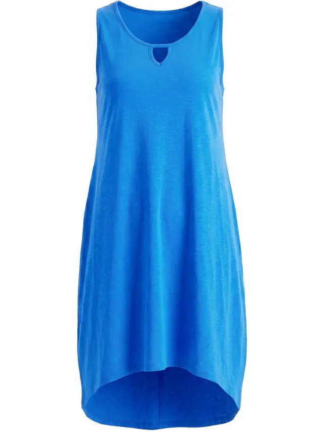 Angel of Style Dames - Midi-jurk van jersey mouwloze A-lijn keyhole - Blauw