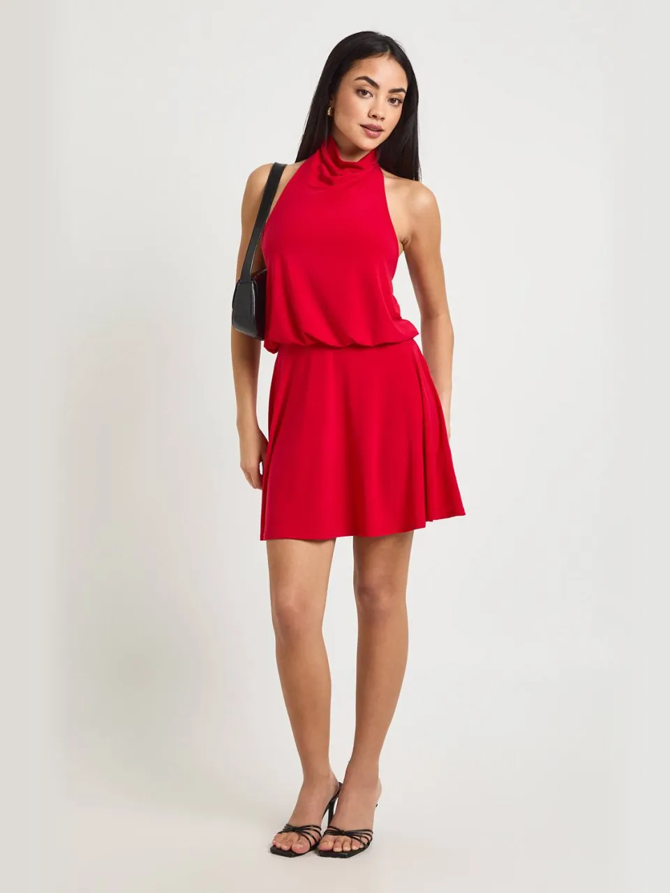 boohoo Dames Gladde Halternek Rugloze Skater Jurk rood, foto 3