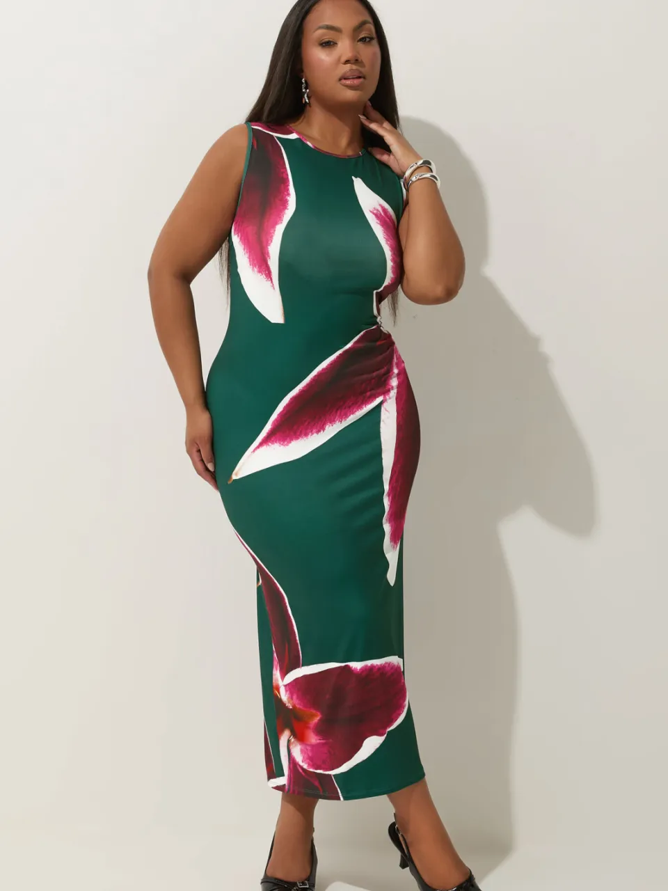 Limited Collection Maxi Jurk Met Grote Bloemenprint In Donkergroen-56 groen, foto 2