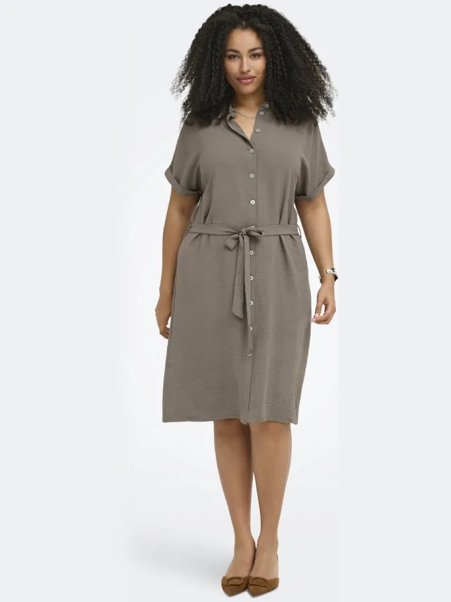 Only Carmakoma CARMETTA S/S V-NECK SH DRESS WVN NOOS - Meisjes - Mini jurken Walnut