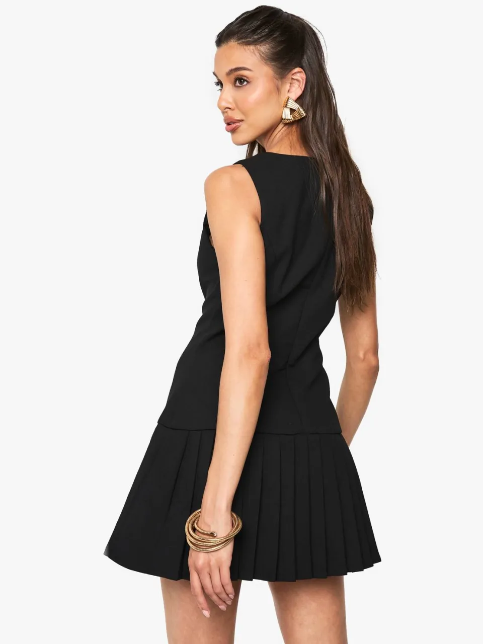 boohoo Dames Geplooide mini-jurk met verlaagde taille zwart, foto 2