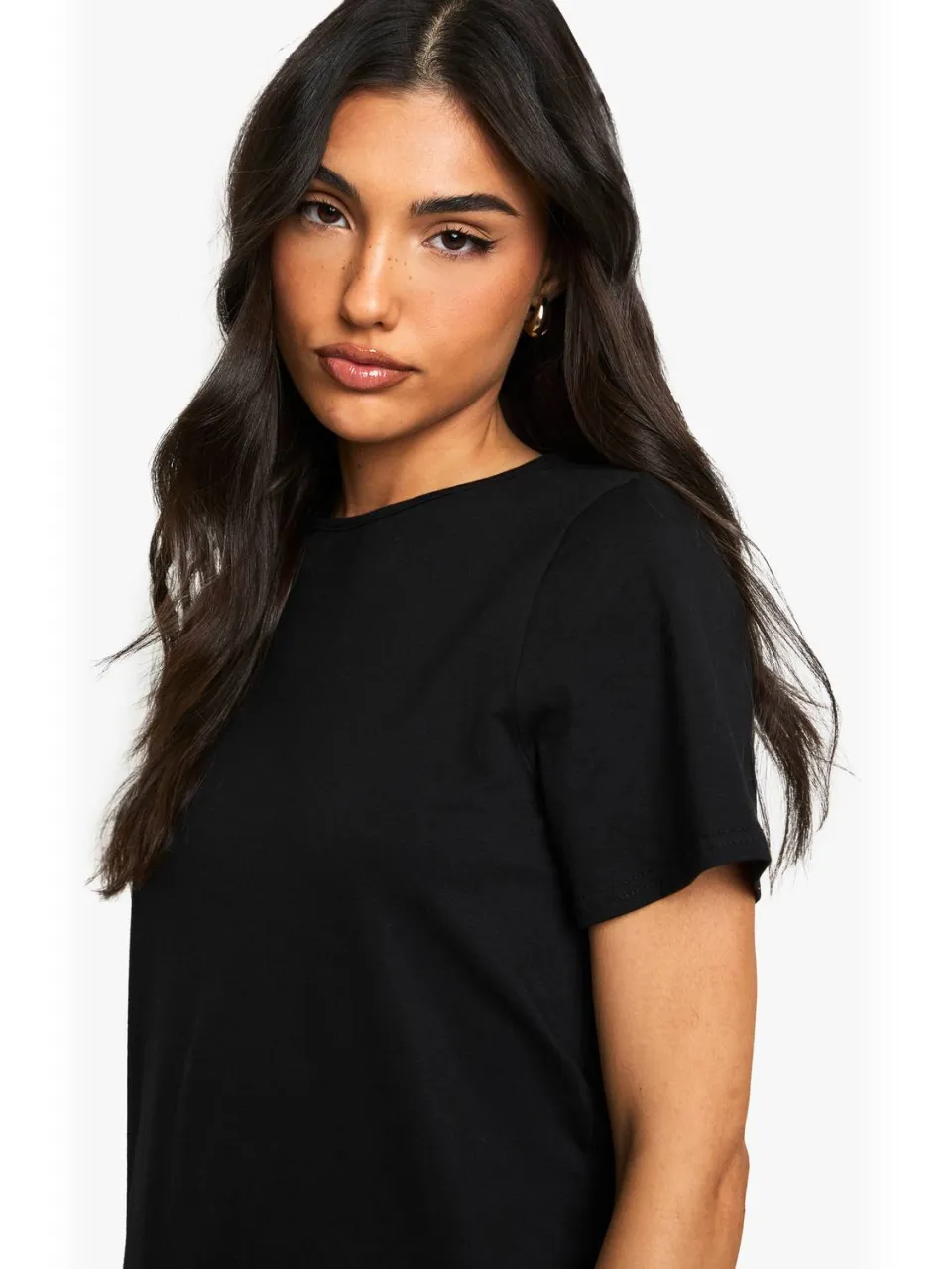 boohoo Dames Katoenen smockjurk met ruffles en losse zoom zwart, foto 2