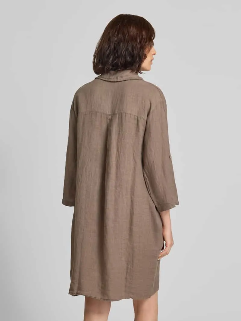 Zabaione Knielange linnen jurk met overhemdkraag model 'Li44ana' taupe, foto 3