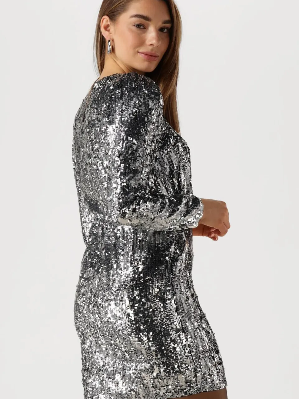 SELECTED WOMEN Dames Jurken Slfari-colyn Ls Short Sequins - Zilver, foto 3