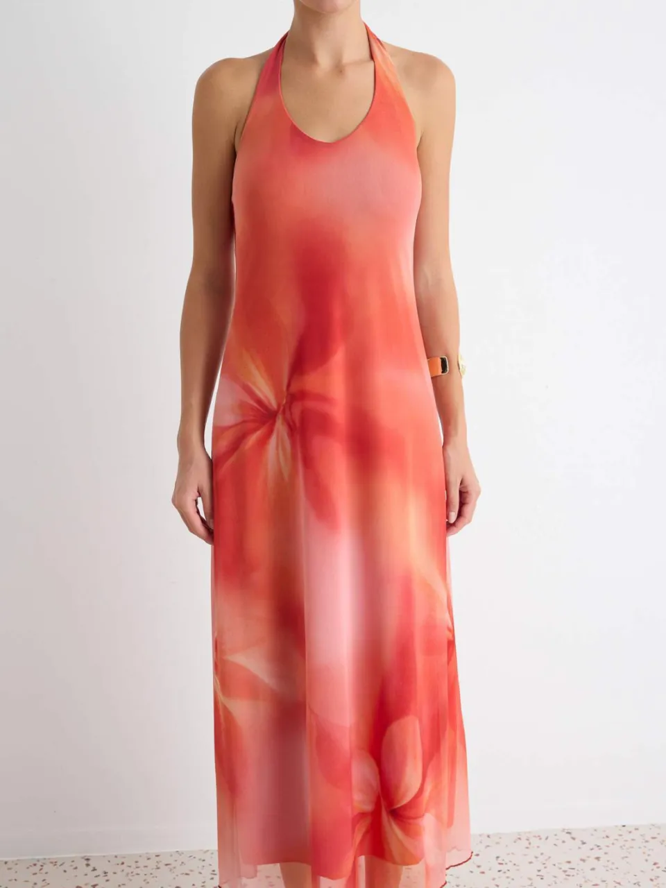 Trendyol TRENDYOLMİLLA Dames Oranje Abstract Maxi Mouwloos A-lijn Jurken, foto 2