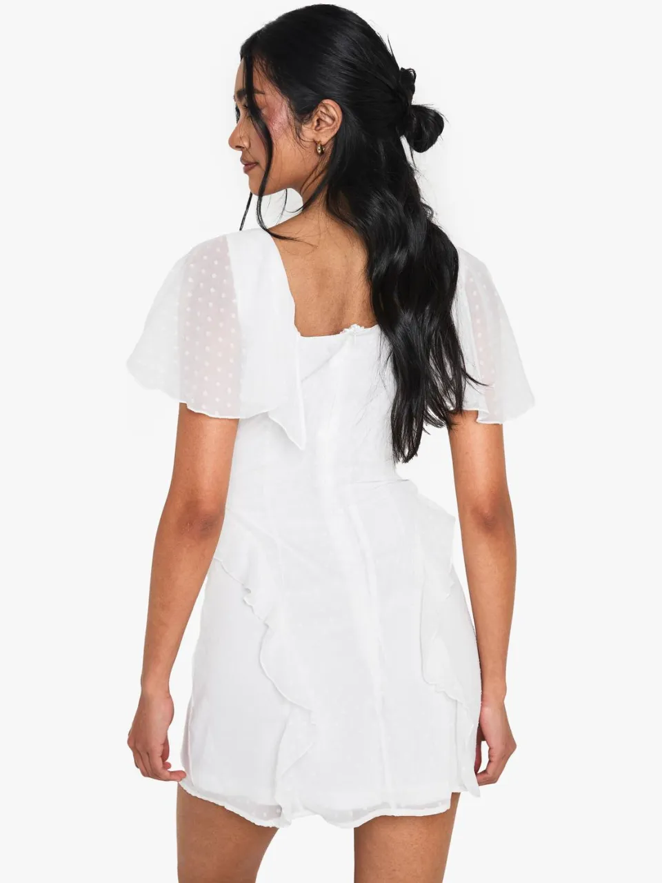 boohoo Dames Dobby Chiffon Ruffle Mini Jurk ivoor, foto 3