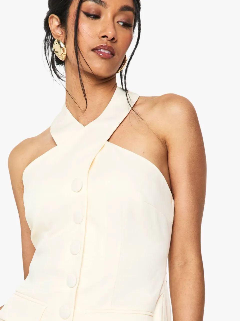 boohoo Dames Halterneck Tailored Micro Mini Jurk ivoor, foto 4
