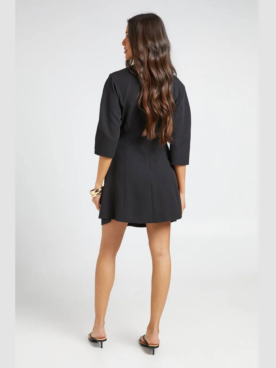 boohoo Dames Shift Jurk Met Gecinchte Taille En Driekwart Mouwen zwart, foto 3