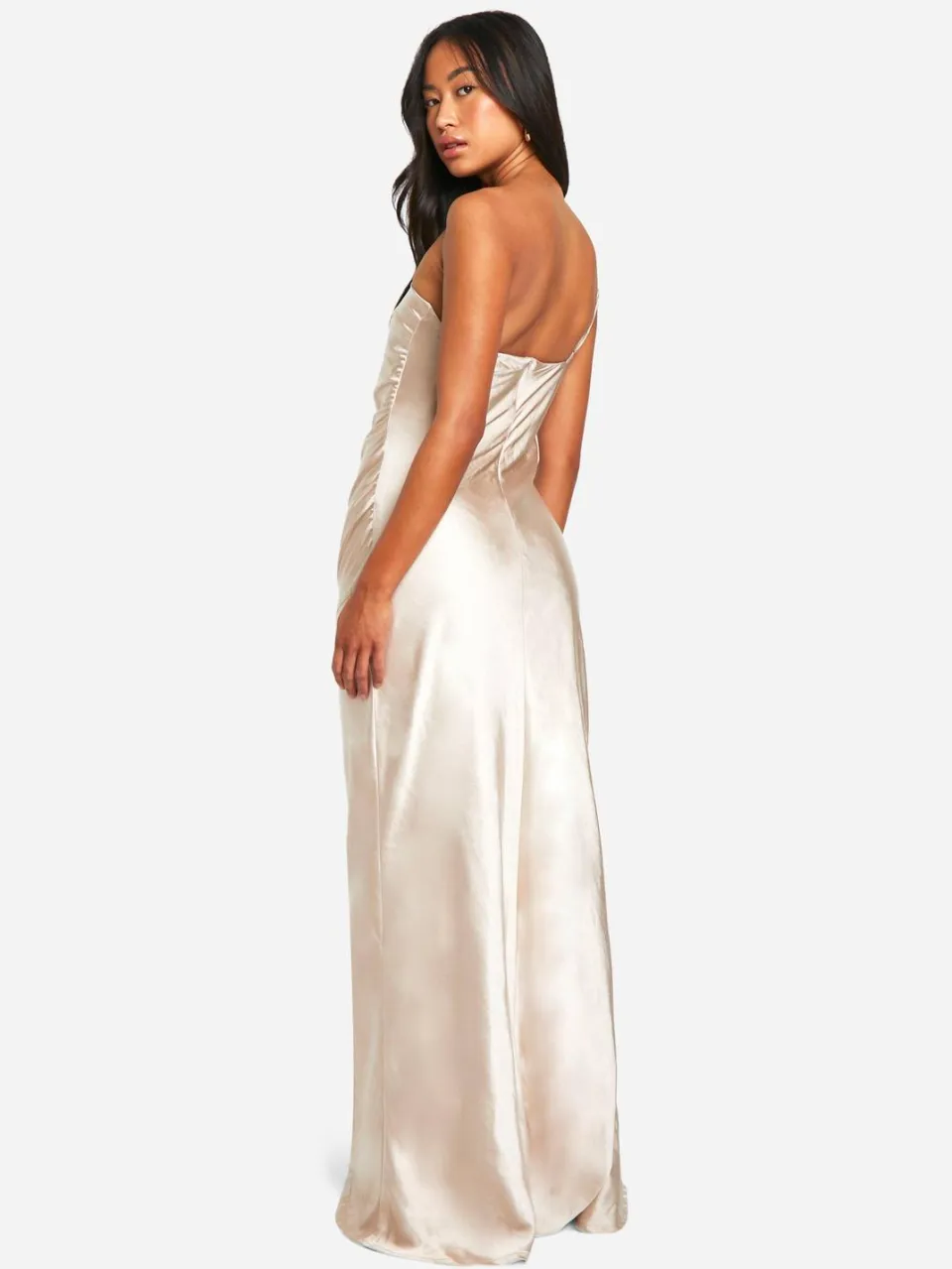 boohoo Dames Bruidsmeisje Satin Asymmetrische Maxi Jurk oester, foto 2