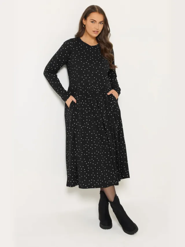 Yours Zwarte Polka Dot Peplum Maxijurk Black