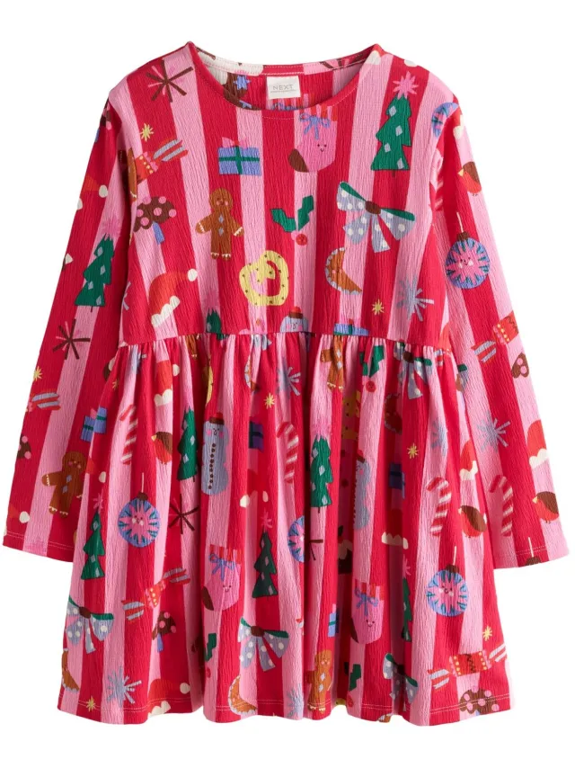 Next Meisjes - Jersey jurk met lange mouwen - Rood Red/Pink Stripe