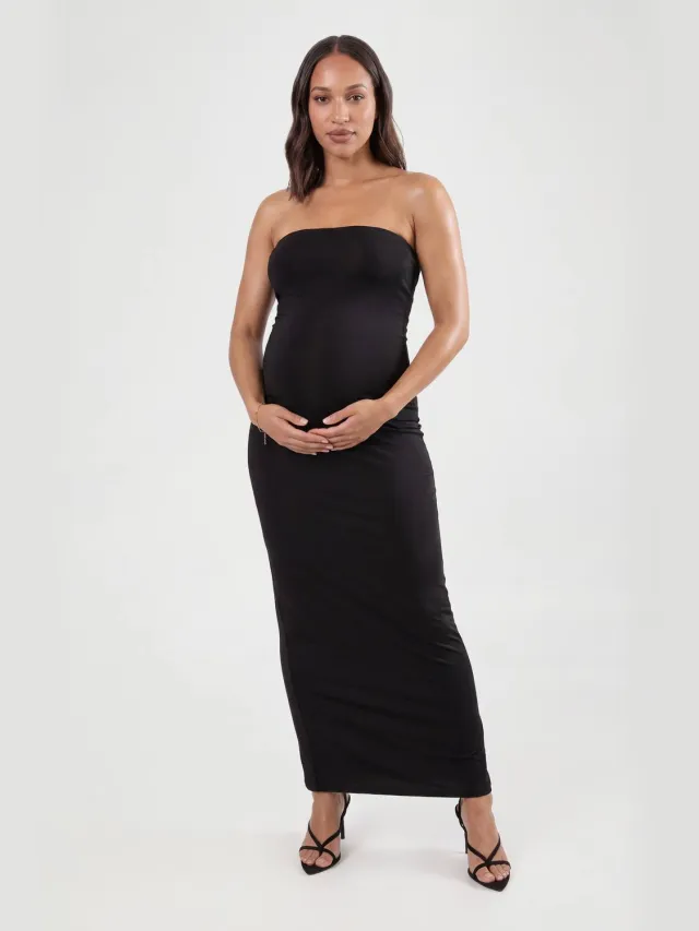 boohoo Dames Zwangerschaps Basic Bandeau Maxi Jurk Zwart