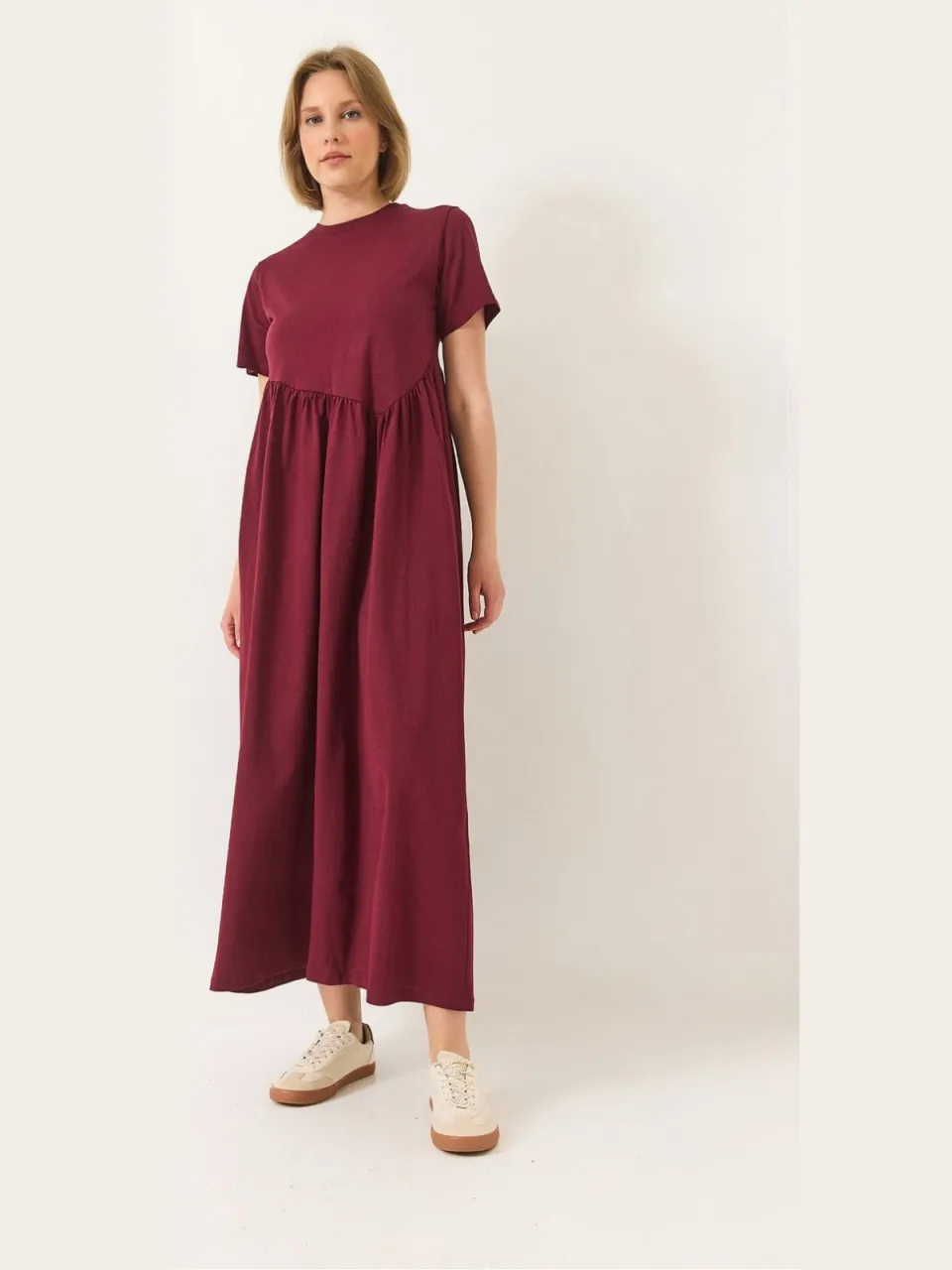 Bianco Lucci Maxi Crew Neck Loose Knit Jurk bordeauxrood, foto 2