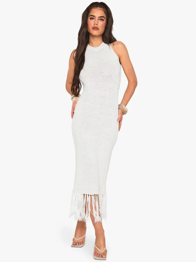 boohoo Dames Tassel Detail Crochet Dress Crème
