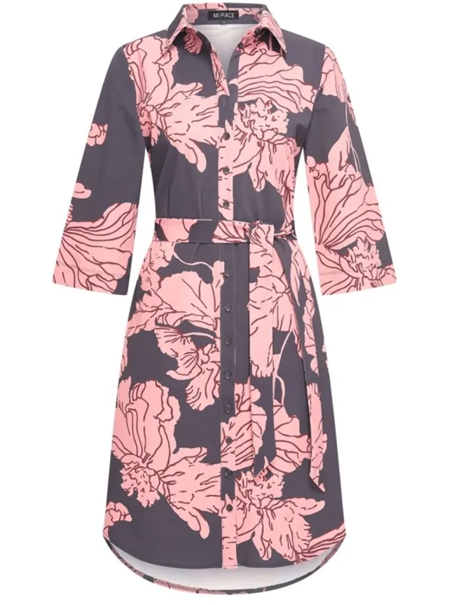 Mi Piace Travel Jurk Big Flower Print 2663 Dark Grey Rose - Maat :