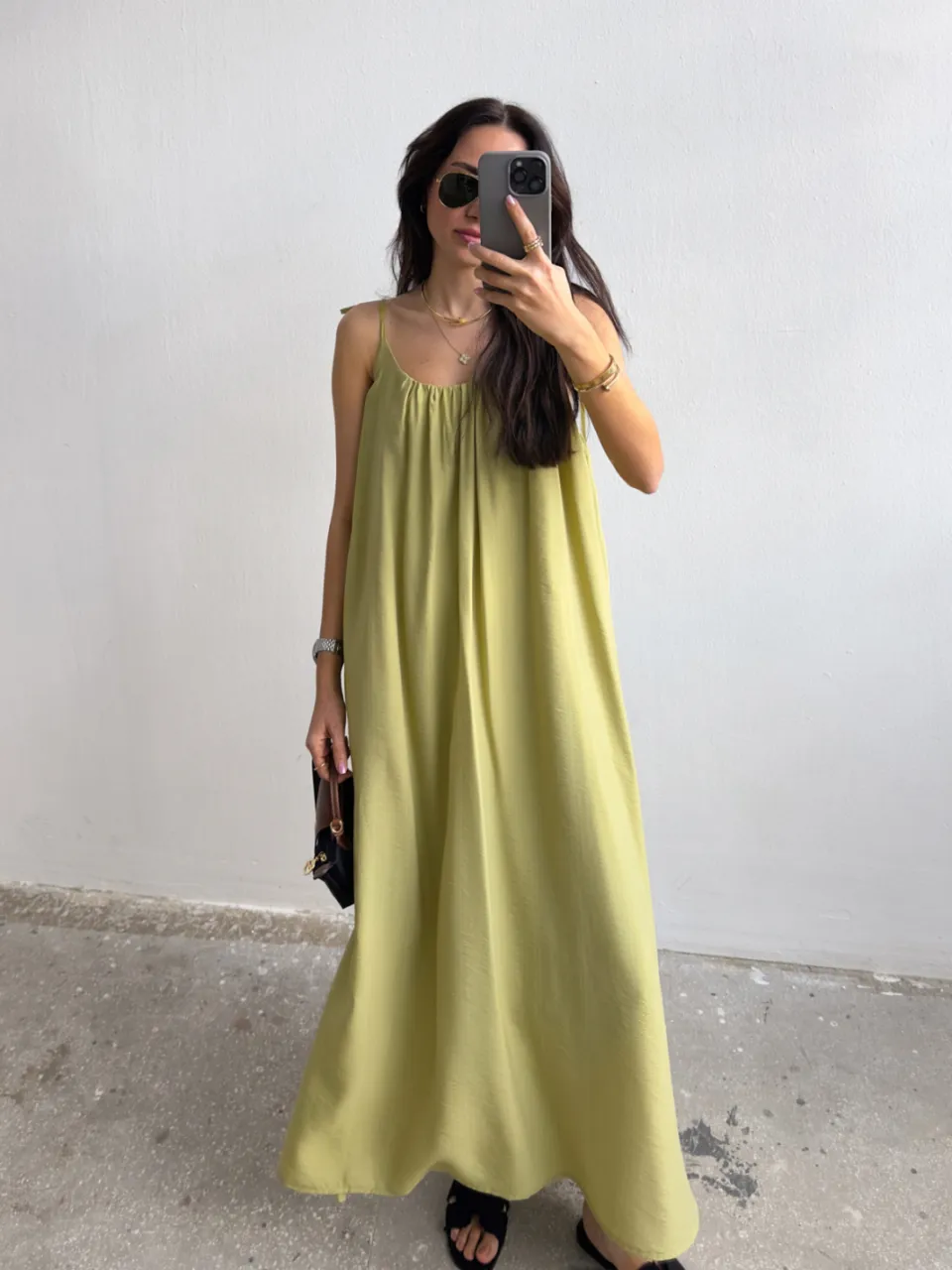 Trendyol TRENDYOLMİLLA Dames Groen Effen Maxi Mouwloos Casual Recht Jurken