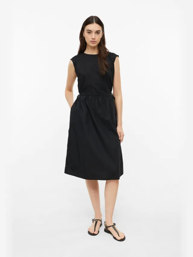S.Oliver female - Midi-jurk met verstelbare taille en steekzakken zwart