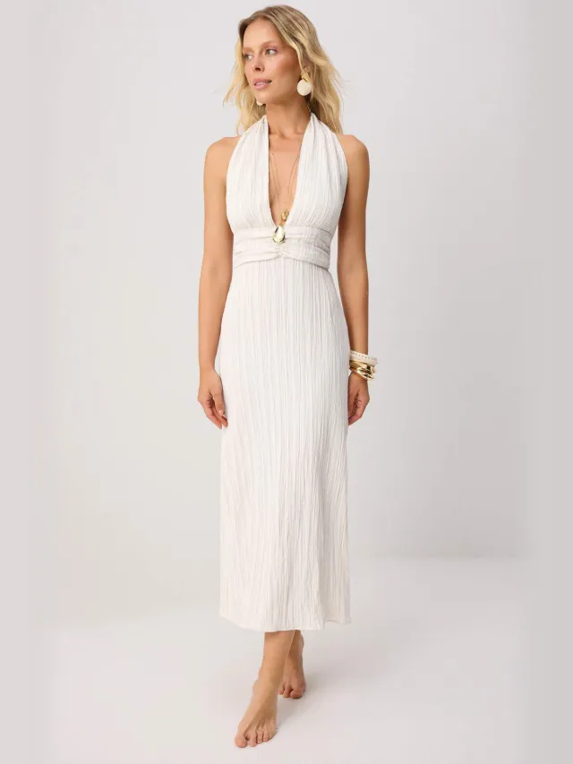 Trendyol TRENDYOLMİLLA Dames Ecru Effen Maxi Mouwloos Strandkleding Recht Strandjurken
