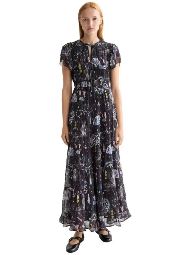 Scotch & Soda Gathered Jurk Met Korte Mouwen Zwart 42 Vrouw Black Mountain