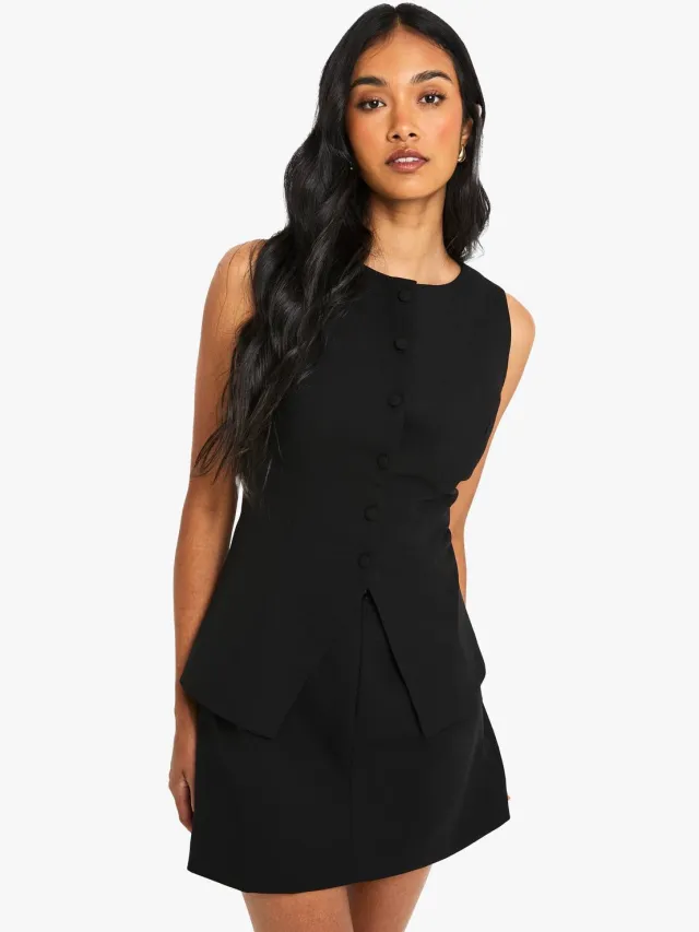 boohoo Dames Op maat gemaakte gilet mini-jurk Zwart