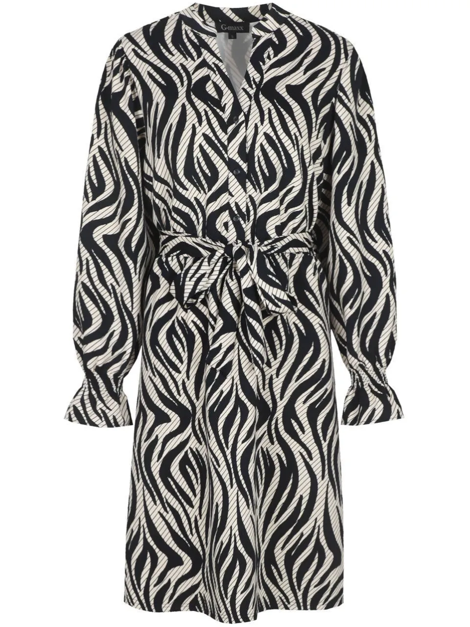 G-Maxx midi jurk met ceintuur en zebraprint - zwart, foto 2