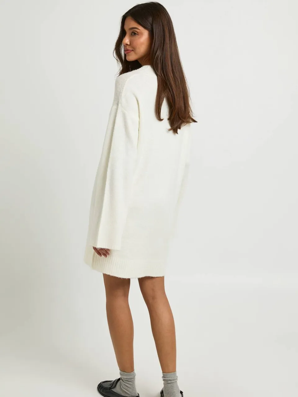 boohoo Dames Superzachte Gebreide Mini-jurk Met V-hals crème, foto 3