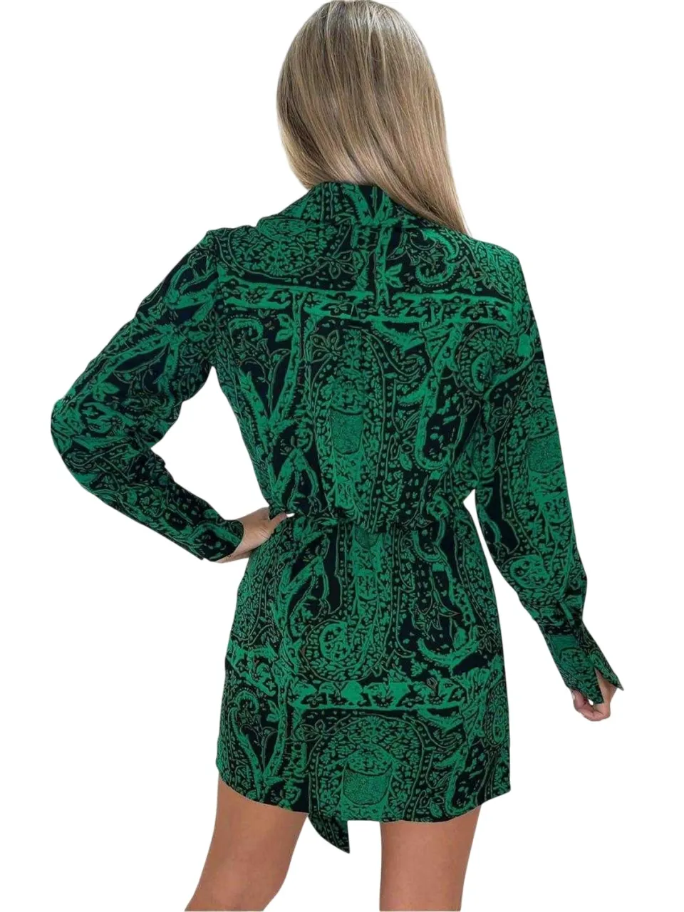AX Paris Dames Paisley Wikkel Lange Mouw Mini Jurk (Groen)