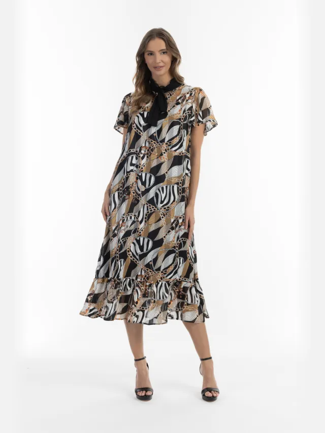 Faina midi-jurk faina met all-over print sookie Zwart