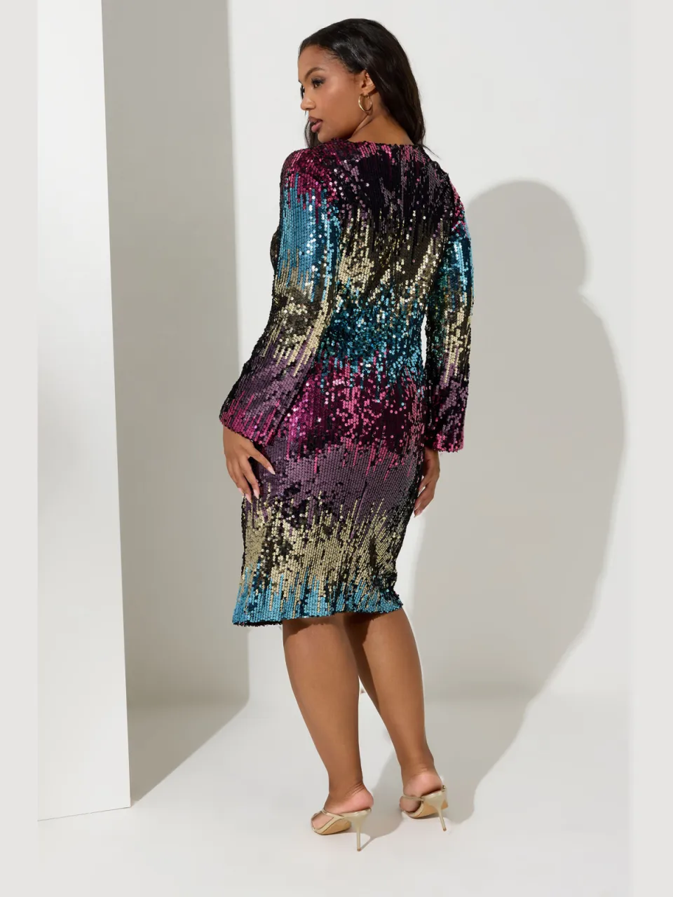 Yours London Shiftjurk Met Ombre Pailletten En Lange Mouwen In Roze/Paars, foto 4