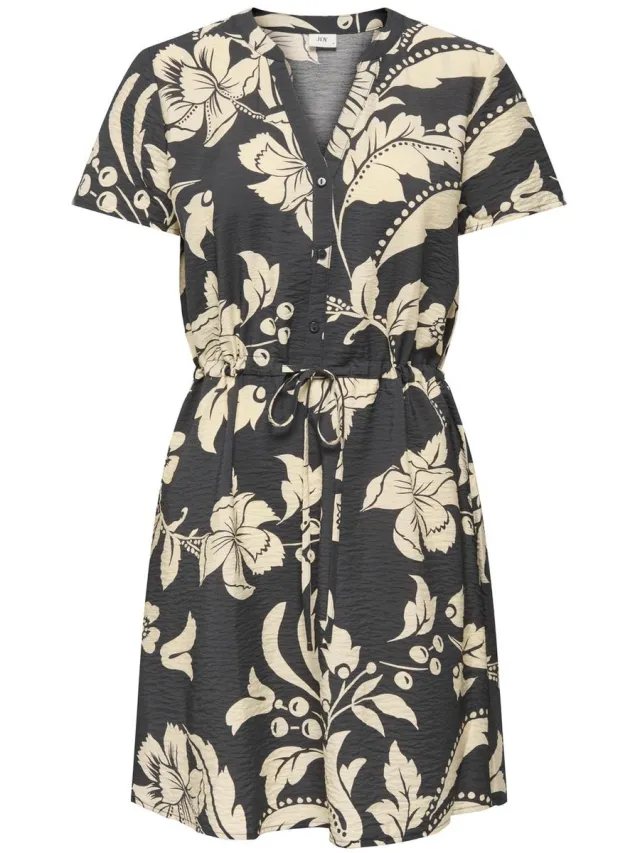 JDY JDYTROYA LIFE S/S V SHORT DRESS WVN DIA - Dames - Mini jurken Phantom AOP:33-01-26 CREME FLOWERS