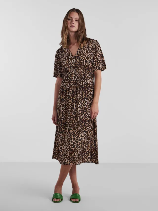 Pieces PCTALA SS MIDI DRESS WVN NOOS BC Dames Panterprint Jurk Tanzine;Leo