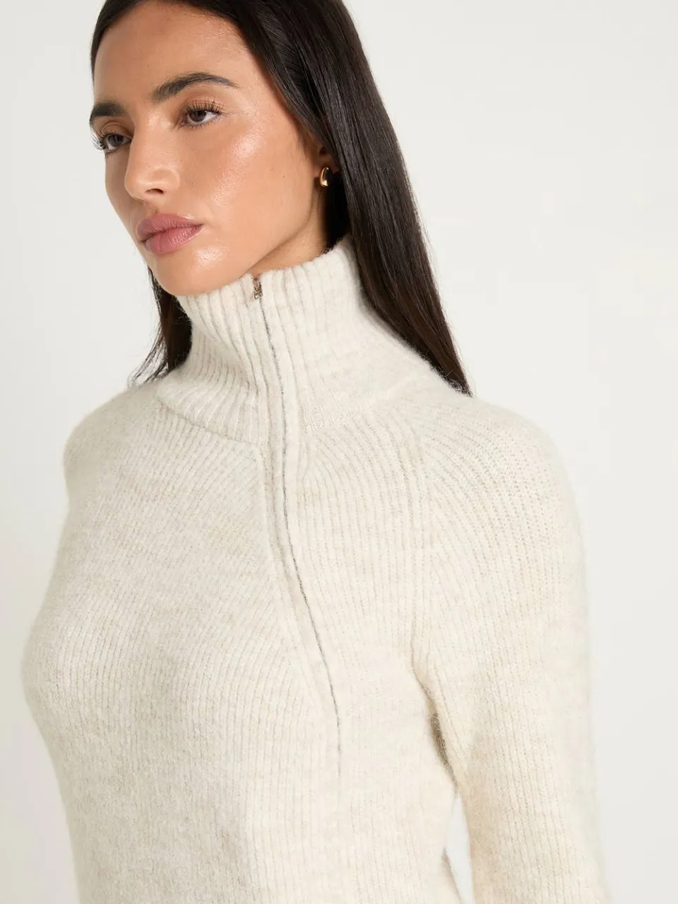 boohoo Dames Gebreide Mini-jurk Met Ritssluiting En Hoge Kraag steen, foto 4