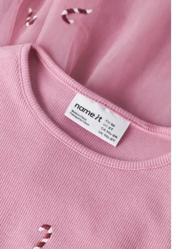 NAME IT MINI korte jurk met borduursels roze, foto 4