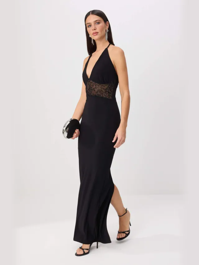 Trendyol TRENDYOLMİLLA Dames Zwart Effen Maxi Mouwloos Recht Avond & Gala Jurk