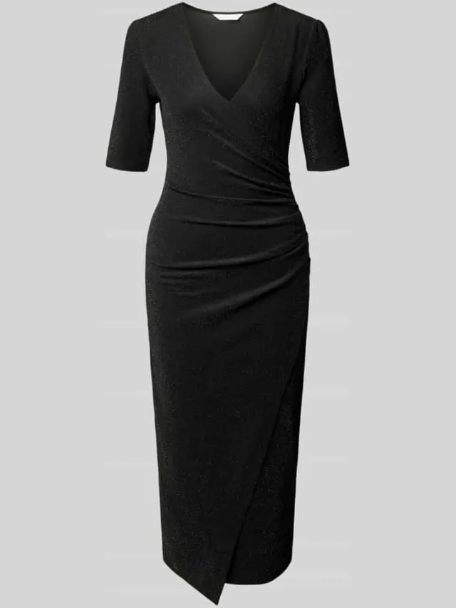 Apricot Glanzende midi-jurk in wikkellook zwart, foto 2