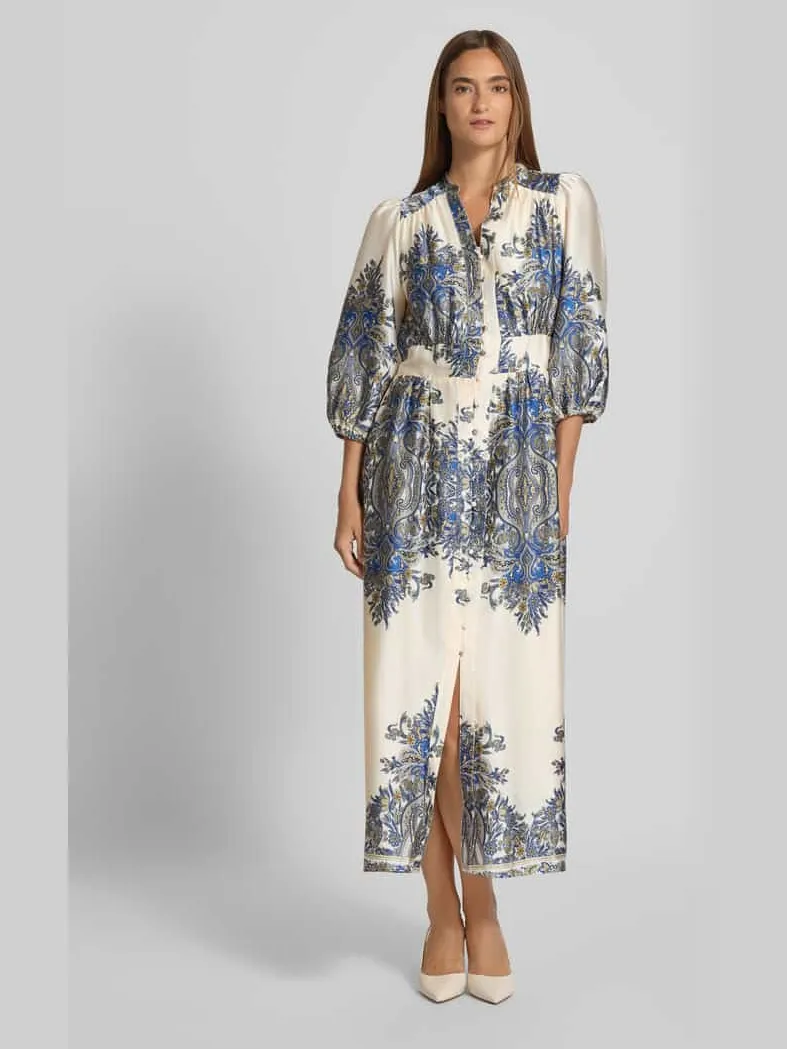 NEO NOIR Maxi-jurk met pofmouwen, model 'STELLAR PAISLEY BORDER' Blauw