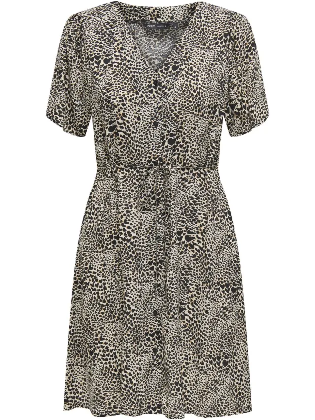 Only ONLEVIDA S/S SHORT DRESS WVN NOOS - Dames - Mini jurken pumice stone/alma heart leo