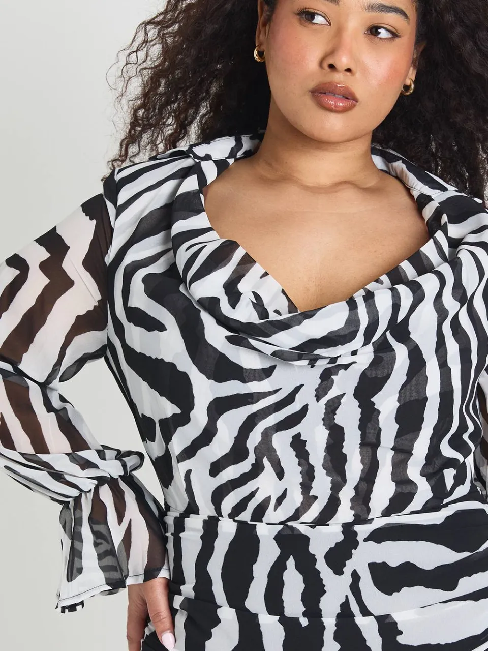 boohoo Dames Plus Zebraprint Chiffon Cowl Neck Hemdenjurk, foto 4