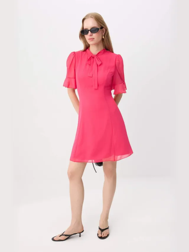 Trendyol TRENDYOLMİLLA Dames Roze Effen Kort / Mini Kort A-lijn Jurken Fuchsia