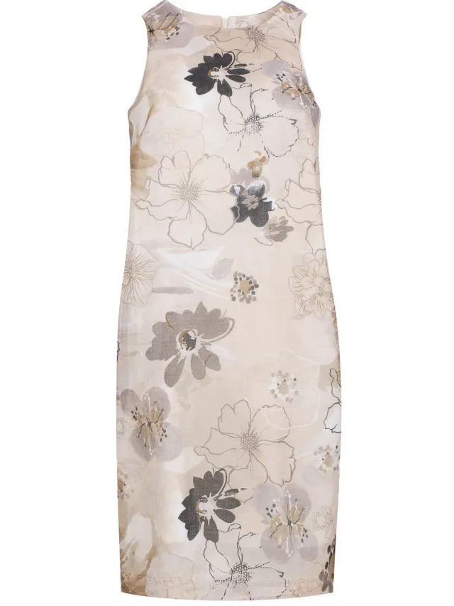 Conquista Katoenen Poplin Jurk met Bloemenprint en Verborgen Zijrits Zand