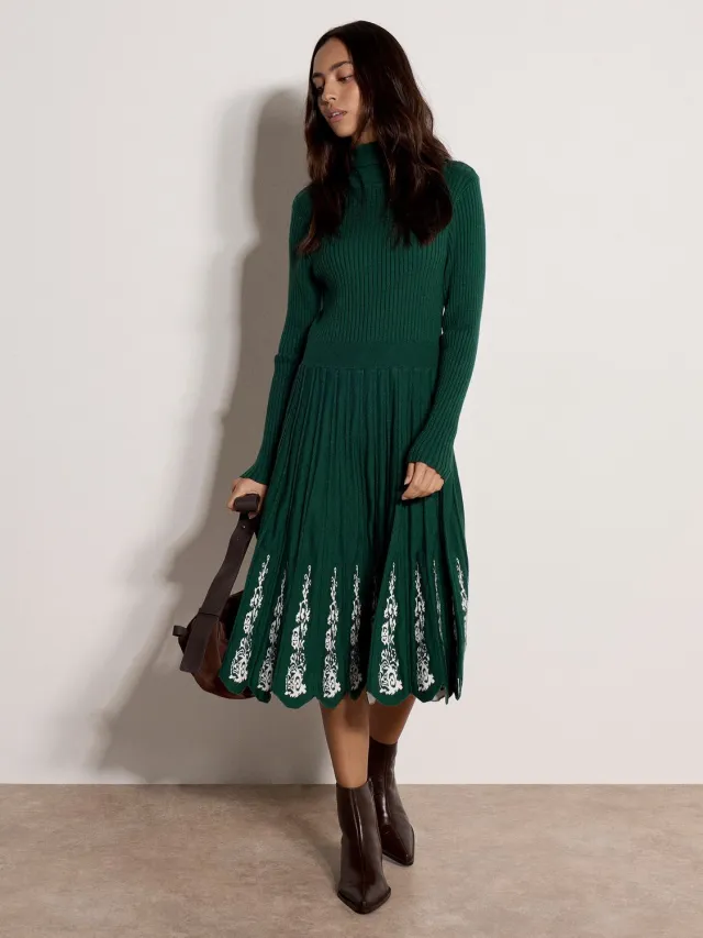 Apricot Midi-jurk met filigraanpatroon Pine Green