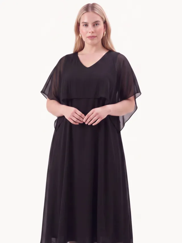 Yoek Chiffon maxi-jurk zwart