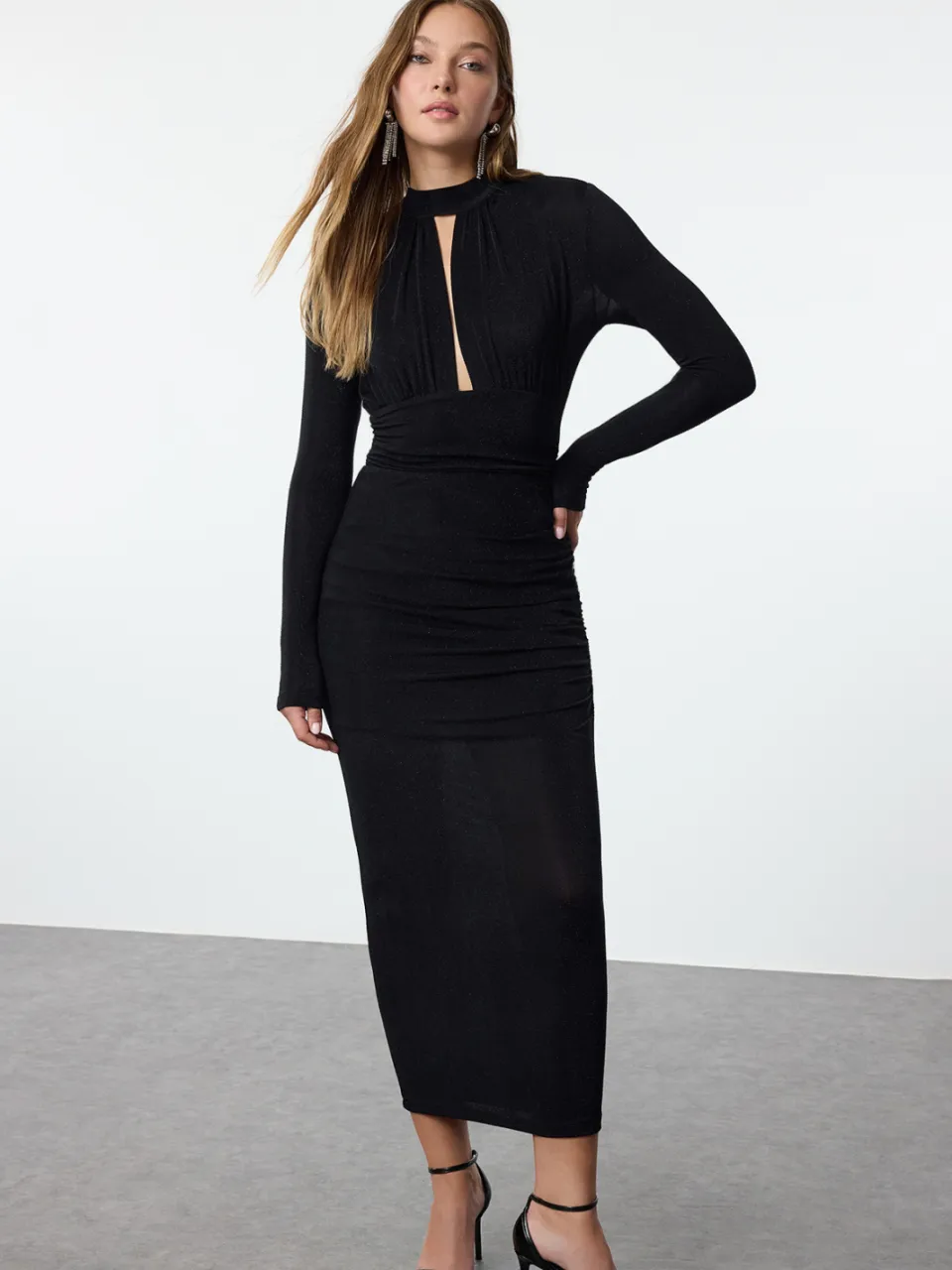 Trendyol TRENDYOLMİLLA Dames Zwart Effen Maxi Lang Stijlvol/Avond Bodycon Jurken