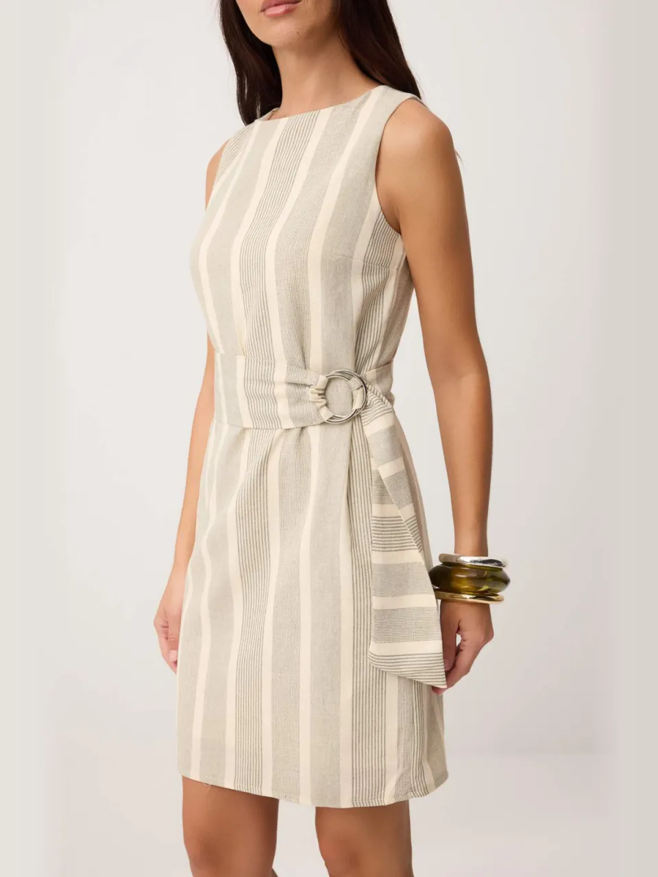 Trendyol TRENDYOLMİLLA Dames Kaki Gestreept Kort / Mini Mouwloos Casual Bodycon Jurken, foto 2
