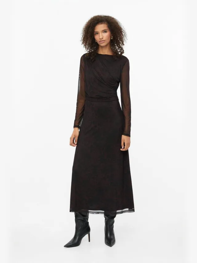 S.Oliver female - Mesh-jurk met all-over-print en drapering bordeaux