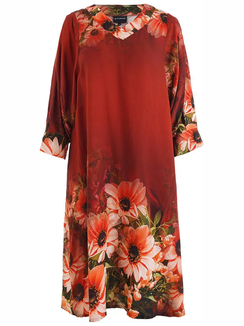 STUDIO gebloemde midi jurk Plus Size - donkerrood, foto 2