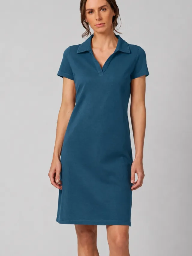 HempAge dames vegan Jurk Timeless Summer Platte Kraag Reef Teal Blauw