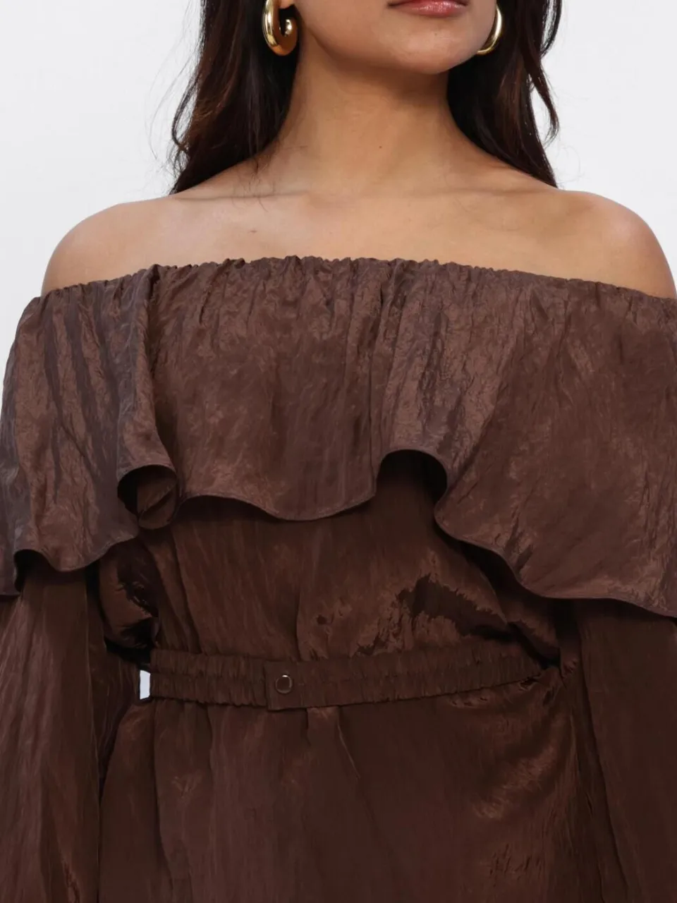 DANTE6 Dames Jurken Kyo Volant Mini Dress - Bruin, foto 4